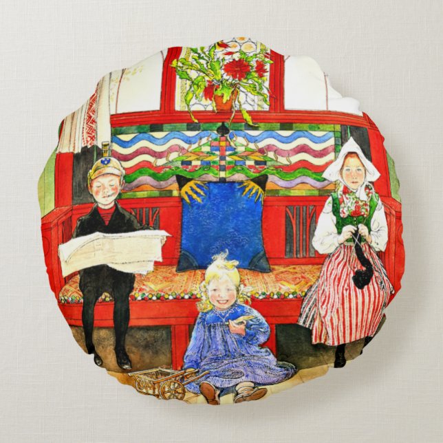 Cojín Redondo Carl Larsson - Papa, mamá, niño, arte fino (Reverso)