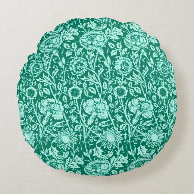 Cojín Redondo Carnación Art Nouveau Damask, Turquesa y Aqua (Anverso)