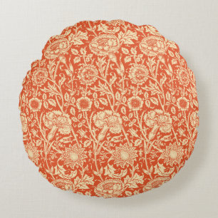 Cojín Redondo Carnación de Art Nouveau Damask, Naranja mandarín