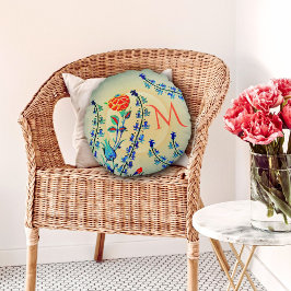 Cojín Redondo Carnación de flores de época Tulips Monogramado