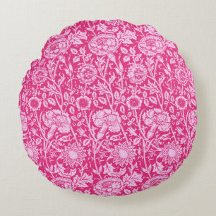 Cojín Redondo Carnación modernista Damasco, rosa de Fuchsia