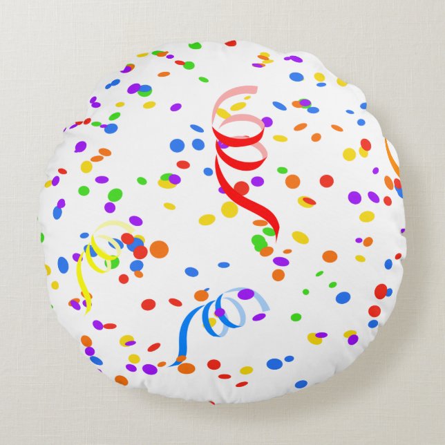 Cojín Redondo Carnaval de fiesta de Confetti streamer (Anverso)