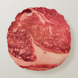 Cojín Redondo Carne Cruda Roja Premium Foto Macro de Bistec Ve