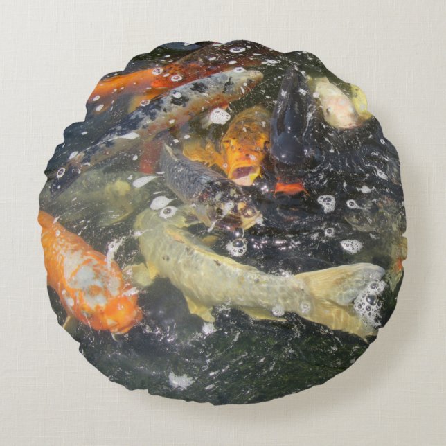 Cojín Redondo Carpa japonesa Koi Pescado Nadando (Anverso)