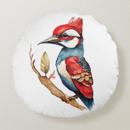 Cojín Redondo Carpintero rojo y azul