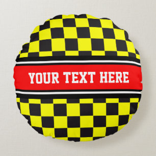 Cojín Redondo Carreras de coche / Patrón de ajedrez + tu trasero