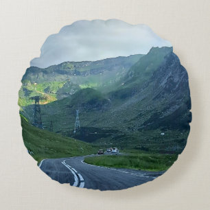 Cojín Redondo Carretera Transfagarasan – Impresión de la montaña