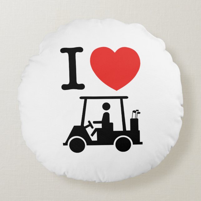 Cojín Redondo Carro de golf I Heart (Love) (Anverso)