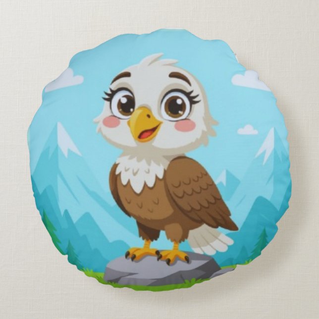 Cojín Redondo Cartoon Eagle on Rock – Cute Vector Character (Reverso)
