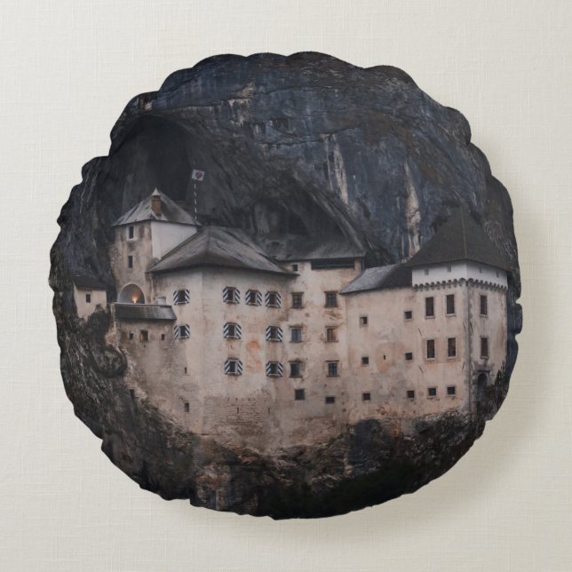 COJÍN REDONDO CASA DE CONCRETO BEIGE Y NEGRO (Anverso)