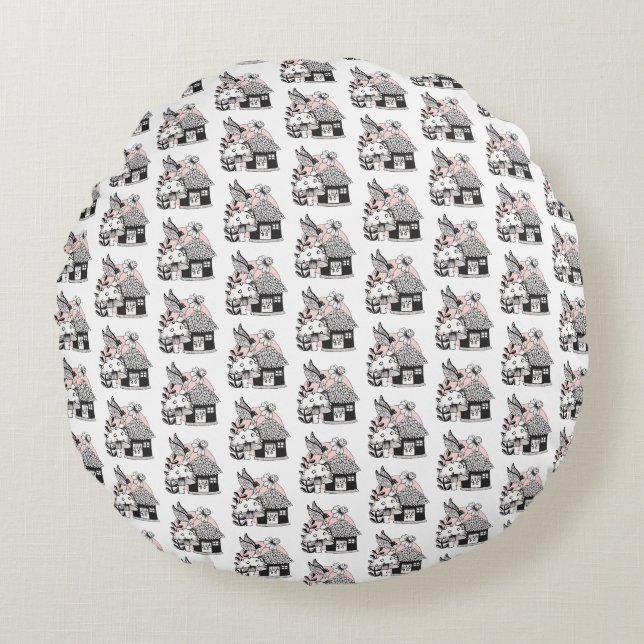 Cojín Redondo Casa De Hadas Y De Hadas Encantadas (Anverso)