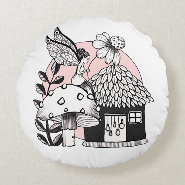 Cojín Redondo Casa De Hadas Y De Hadas Encantadas (Anverso)