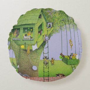 Cojín Redondo Casa en el árbol del gato