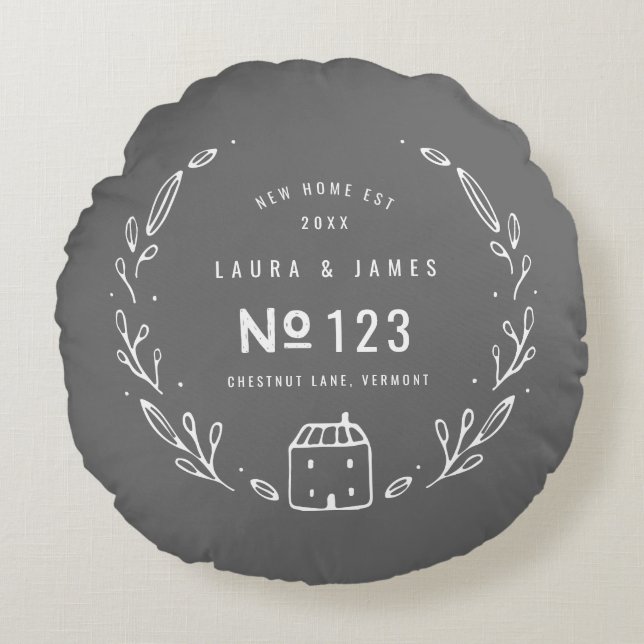 Cojín Redondo Casa nueva diseño floral dibujado a mano (Anverso)