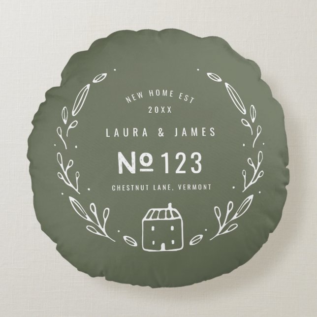 Cojín Redondo Casa nueva diseño floral dibujado a mano (Anverso)