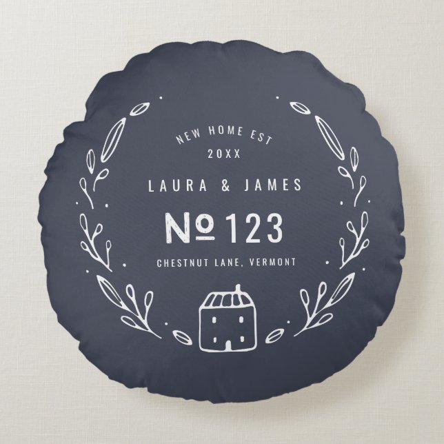 Cojín Redondo Casa nueva diseño floral dibujado a mano (Anverso)