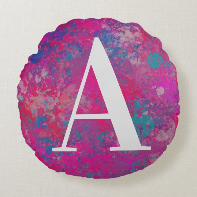 Cojín Redondo Cascada de color rojo, rosa y azul (Anverso)