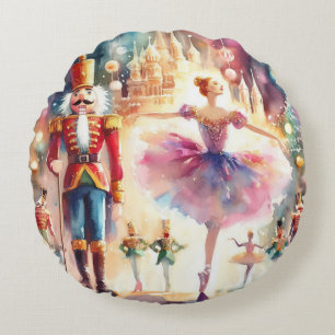 Cojín Redondo Cascanueces Bailarina de Baile de Navidad en Acuar