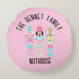 Cojín Redondo Cascanueces de Navidad Pastel Nombre Personalizado