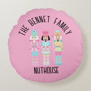 Cojín Redondo Cascanueces de Navidad Pastel Personalizado Nombre