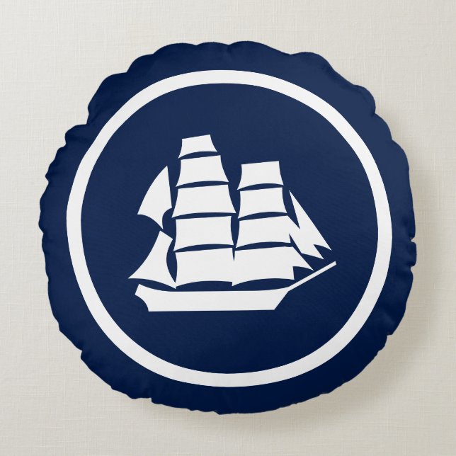 Cojín Redondo Casi marea azul marinera caballitos de mar náutico (Anverso)