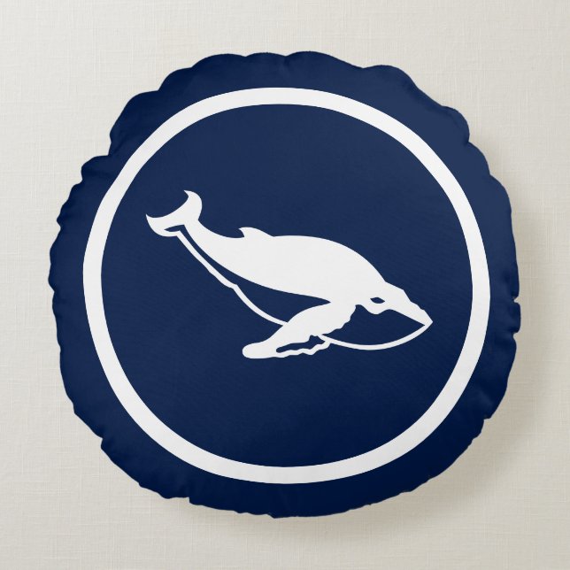 Cojín Redondo Casi náutica de ballenas azules de la marina (Anverso)