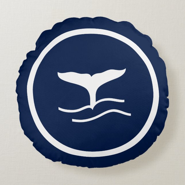 Cojín Redondo Casi náutica de ballenas azules de la marina (Anverso)