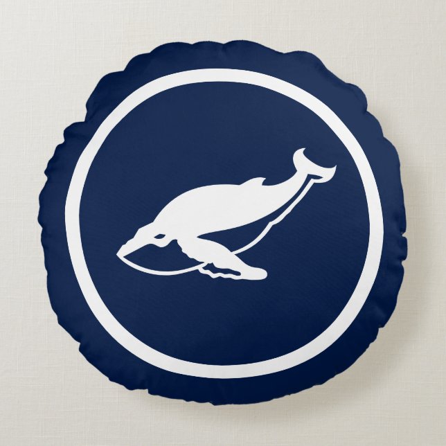 Cojín Redondo Casi náutica de ballenas azules de la marina (Anverso)