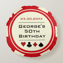 Cojín Redondo Casino Poker Chip Red and Cream Birday