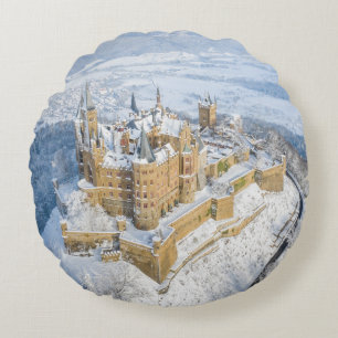 Cojín Redondo Castillo aéreo Hohenzollern: Alemania nevada.
