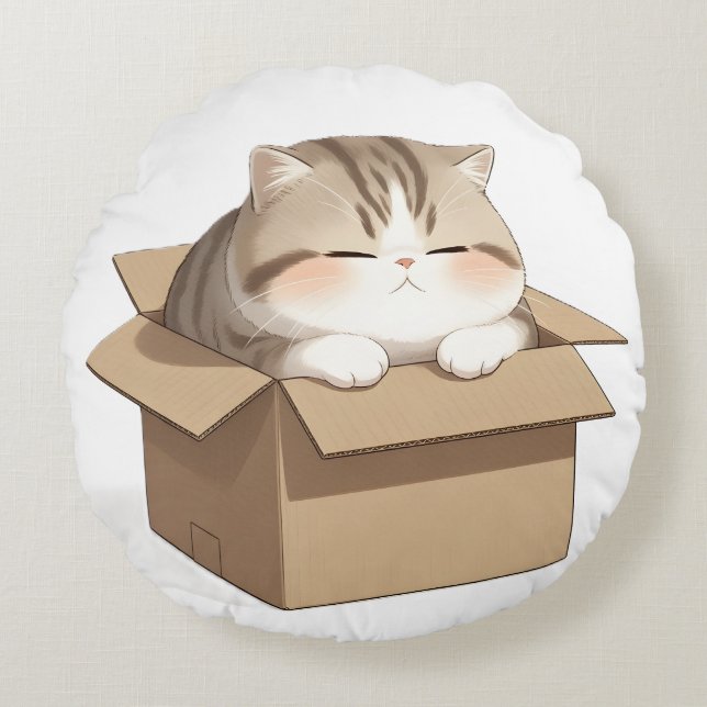 Cojín Redondo Cat in the Box  (Anverso)
