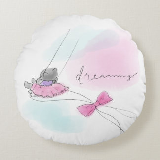 Cojín Redondo Cat on Swing Pastel Watercolor