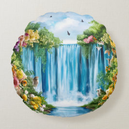Cojín Redondo Catarata pintada a la acuarela
