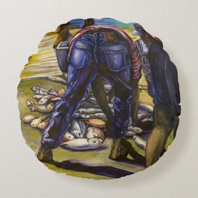 Cojín Redondo Catch de la mañana, isla del puerto (Anverso)