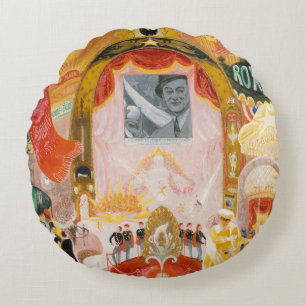 Cojín Redondo Catedrales de Broadway por Florine Stettheimer