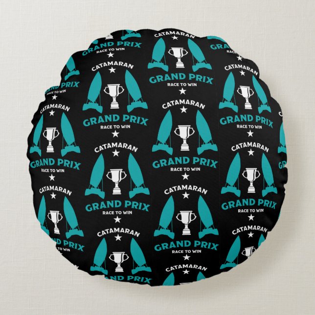 Cojín Redondo Catermaran Hidrofoil Carreras de velero (Anverso)