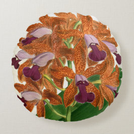 Cojín Redondo Cattleya Guttata Leopoldii Vintage Lindenia Orchid