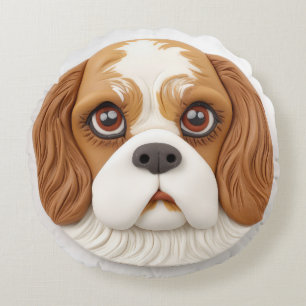 Cojín Redondo Cavalier King Charles Spaniel Inspirado en 3D