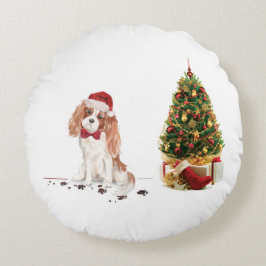 Cojín Redondo Cavalier King Charles Spaniel Navidades graciosos