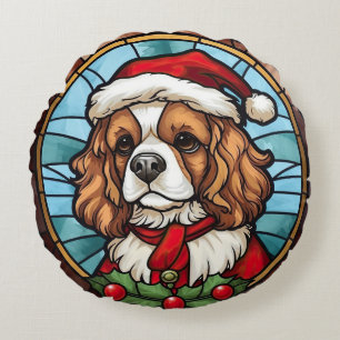 Cojín Redondo Cavalier King Charles Spaniel Vidrio Navidad
