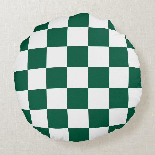 Cojín Redondo Cazador Verde y Cuadros Blancos (Reverso)