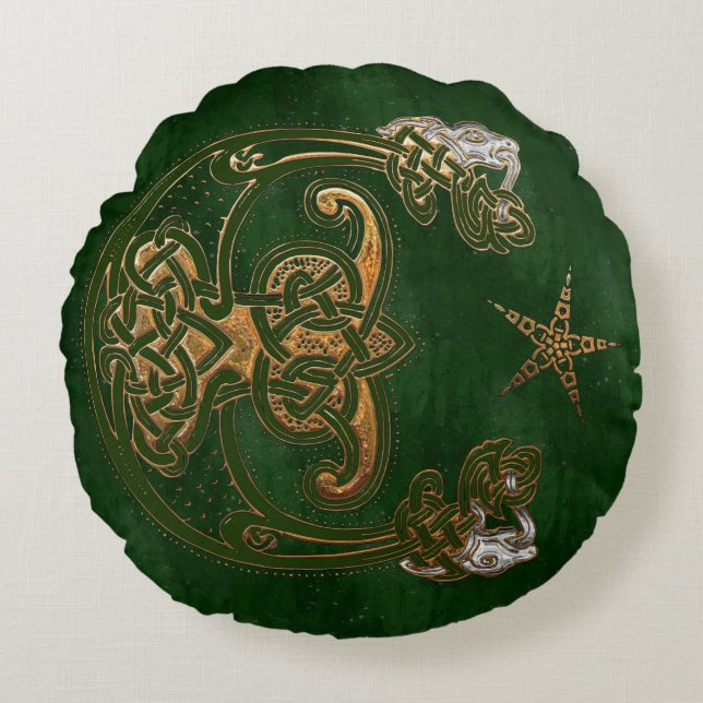 Cojín Redondo Cazador y celta dorada (Anverso)