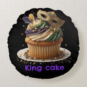 Cojín Redondo Celebración de Cupcake enmascarado de Mardi Gras