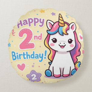 Cojín Redondo Celebración del 2º cumpleaños del Unicornio Arcoír