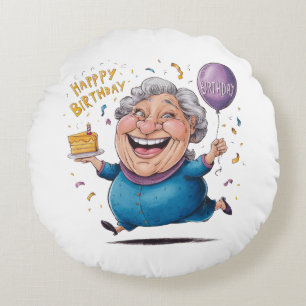 Cojín Redondo Celebración del cumpleaños de la abuela