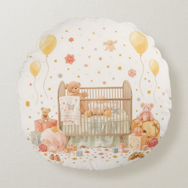 Cojín Redondo celebración del recién nacido (Anverso)