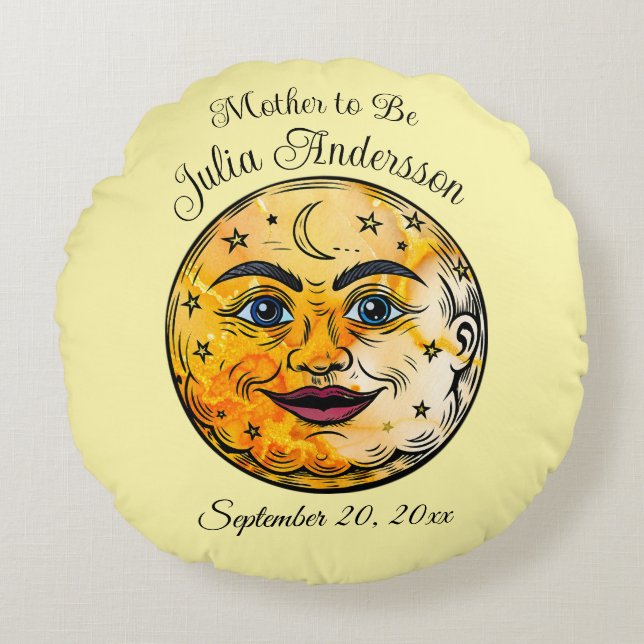 Cojín Redondo Celebración en Baby Shower por la luna (Anverso)