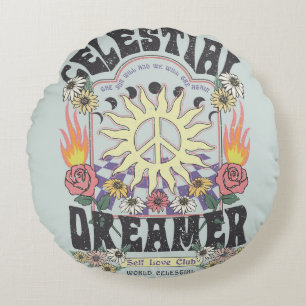 Cojín Redondo CELESTIAL DREAMER SUN ROSA TSHIRT DISEÑO gráfico h