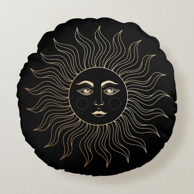 Cojín Redondo Celestial Faux Gold Vintage Black (Anverso)