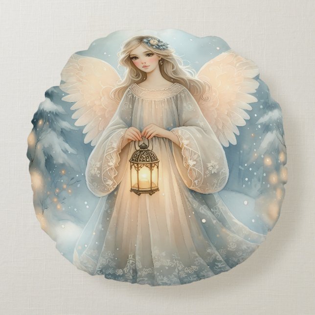 Cojín Redondo Celestial Winter Angel Lantern of Grace (Anverso)